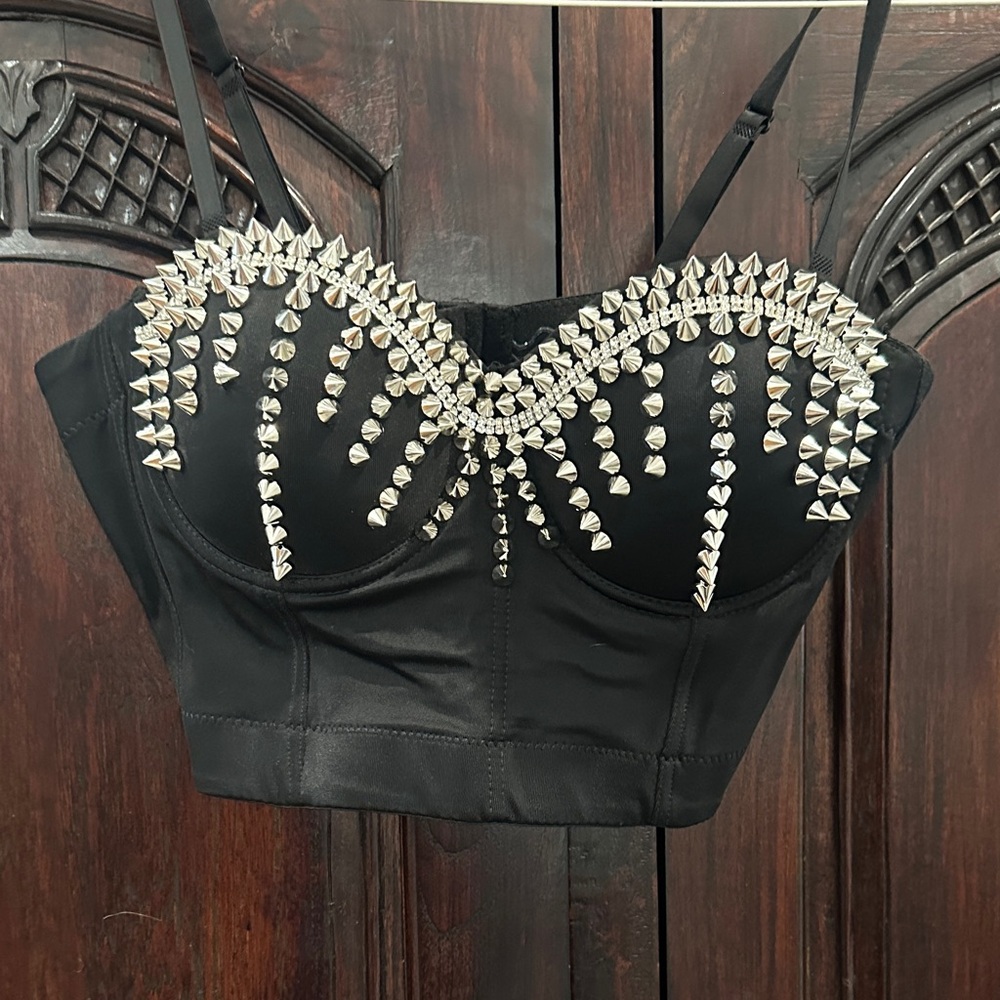 Elegant Black Studded Crop Top